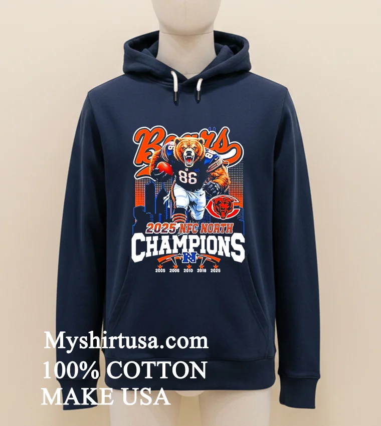 Chicago Bears Nfl Mascot Champions 2025 Nfc North Champions Skyline Shirt Navy Shirt 1