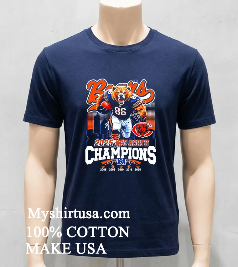 Chicago Bears Nfl Mascot Champions 2025 Nfc North Champions Skyline Shirt Navy Shirt