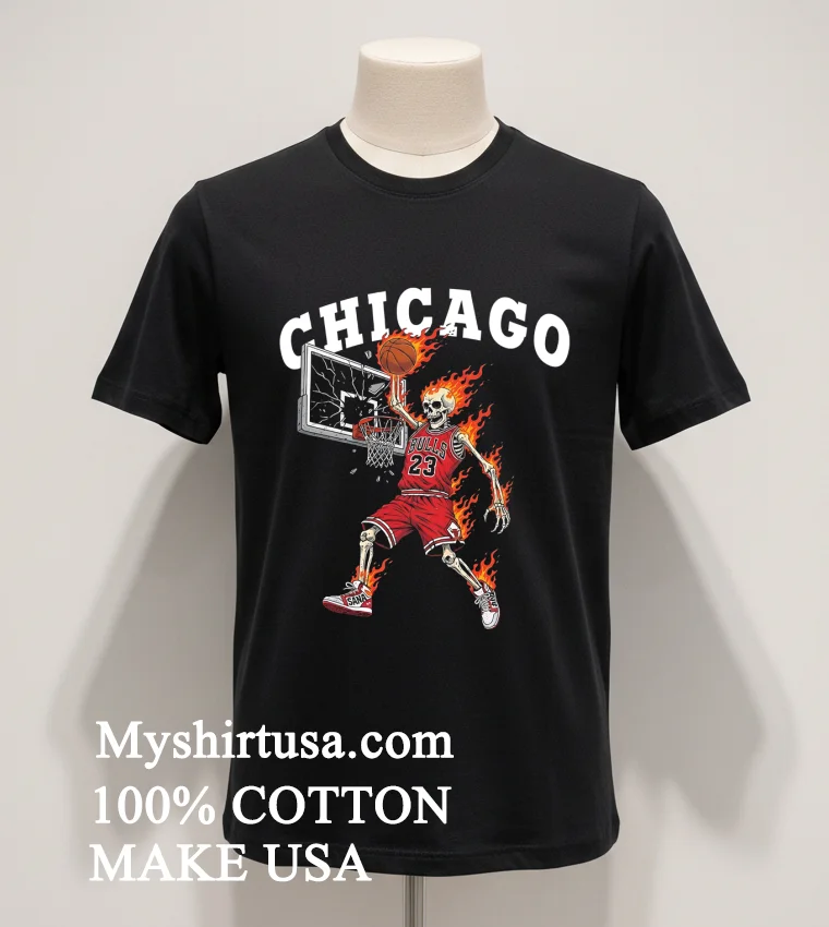 Chicago Bulls Mens Basketball Skeleton Player Fire Shirt Balck Shirt