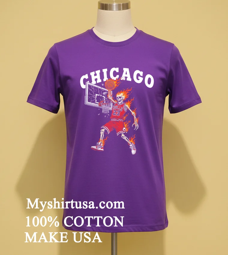 Chicago Bulls Mens Basketball Skeleton Player Fire Shirt Purple Shirt