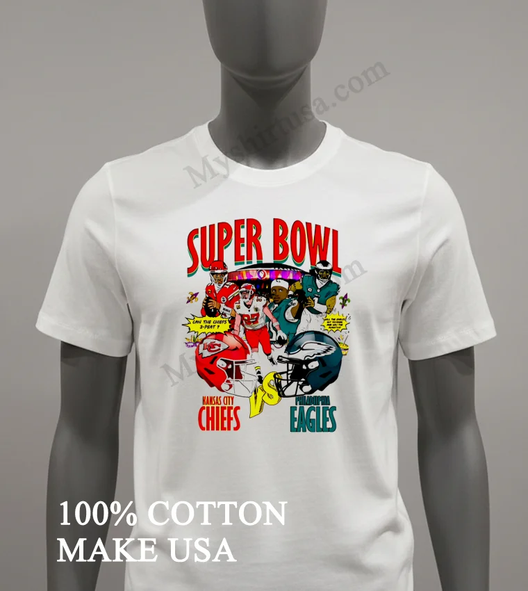 Chiefs Vs Eagles Super Bowl Can The Chiefs 3 Peat Graphic funny america t-shirts - white-t-shirt Chiefs Vs Eagles Super Bowl Can The Chiefs 3 Peat Graphic Shirt White T Shirt 2