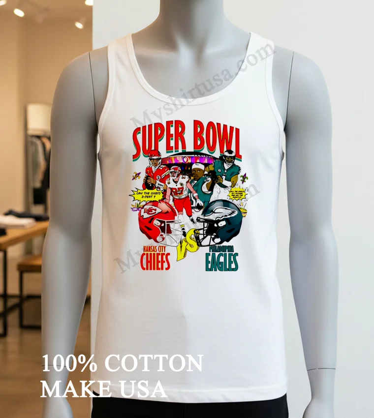 Chiefs Vs Eagles Super Bowl Can The Chiefs 3 Peat Graphic Shirt White T Shirt 3