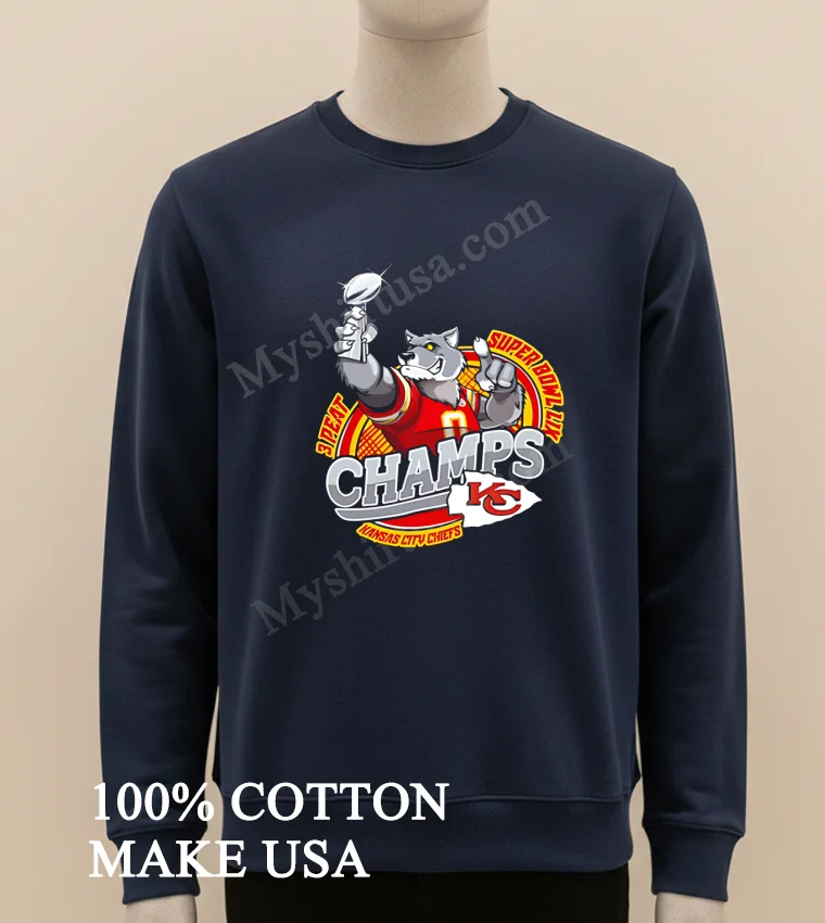 Chiefs Vs Eagles Super Bowl Lix 3 Peat Mascot Glory Shirt Long Sleve Shirt