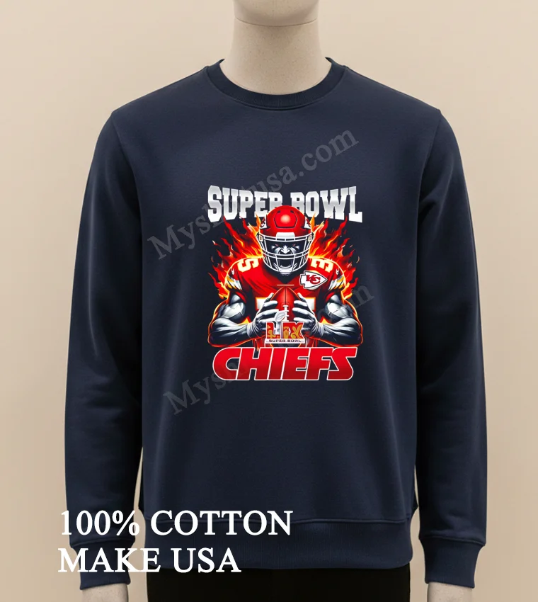 Chiefs Vs. Eagles Super Bowl Lix Burning Warrior Scream Chiefs funny america t-shirts - long sleve shirt Chiefs Vs Eagles Super Bowl Lix Burning Warrior Scream Chiefs Shirt Long Sleve Shirt
