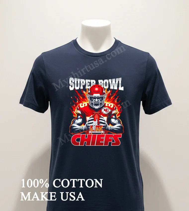 Chiefs Vs. Eagles Super Bowl Lix Burning Warrior Scream Chiefs funny america t-shirts - navy-shirt Chiefs Vs Eagles Super Bowl Lix Burning Warrior Scream Chiefs Shirt Navy Shirt 1