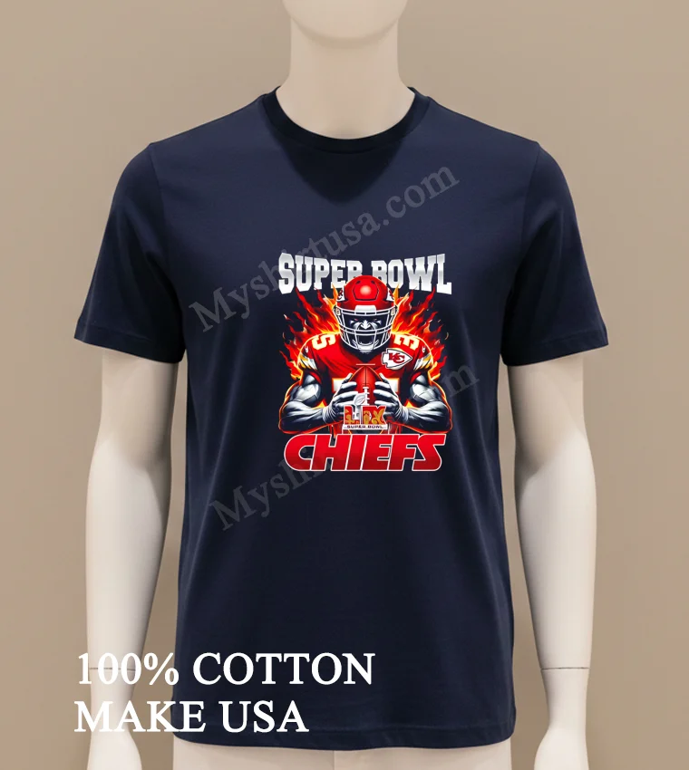 Chiefs Vs Eagles Super Bowl Lix Burning Warrior Scream Chiefs Shirt Navy Shirt