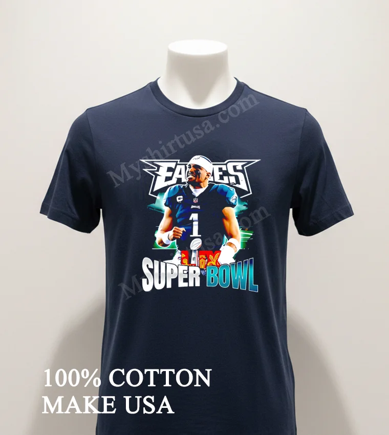Chiefs Vs. Eagles Super Bowl Lix Jalen Hurts funny america t-shirts - navy-shirt Chiefs Vs Eagles Super Bowl Lix Jalen Hurts Shirt Navy Shirt 1