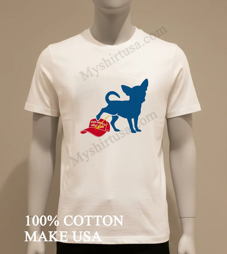 Chihuahua Peeing On Red Make America Great Again Hat Shirt White T Shirt 1