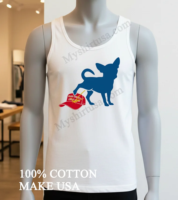 Chihuahua Peeing On Red Make America Great Again Hat Shirt White T Shirt 4