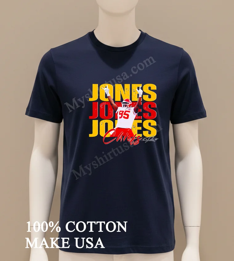 Chris Jones 95 Kansas City Chiefs Football Players Super Bowl 2025 Shirt Navy Shirt
