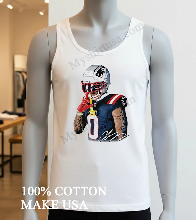 Christian Gonzalez New England Patriots Number Zero Quiet Shh Gesture Helmet Tattoo Graphic Shirt White T Shirt 2