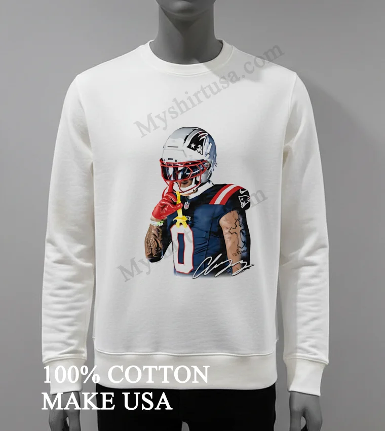 Christian Gonzalez New England Patriots Number Zero Quiet Shh Gesture Helmet Tattoo Graphic Shirt White T Shirt 3