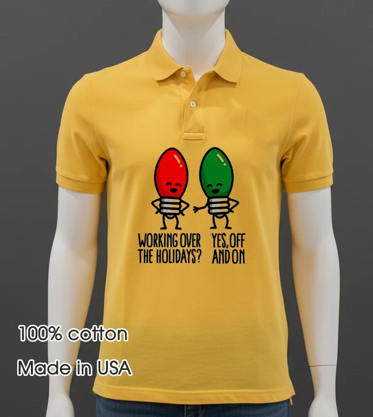 Christmas Lights Pun Working Over Holidays Funny 2025 Shirt - yellow-t-shirt Christmas Lights Pun Working Over Holidays Funny 2025 Shirt Yellow T Shirt