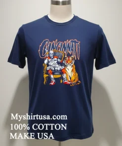 Cincinnati Bengals Skeleton King On Throne With Tiger Shirt Navy Shirt 1