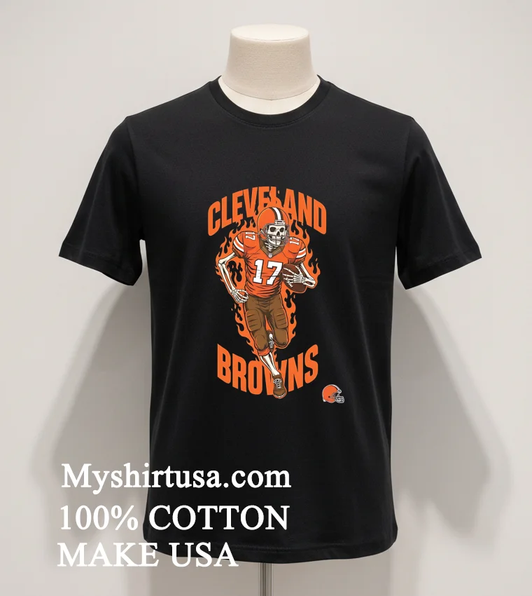 Cleveland Browns Mens Football Skeleton Player Burning Shirt Balck Shirt 1
