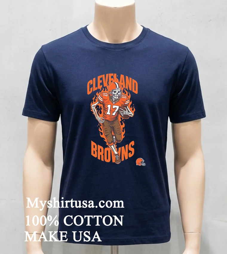 Cleveland Browns Mens Football Skeleton Player Burning Shirt Navy Shirt