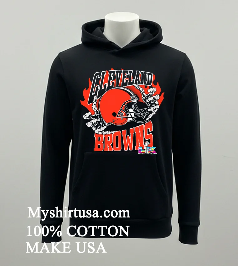 Cleveland Browns Skeleton Hands Flaming Logo Lx Super Bowl Championship Shirt Balck Shirt