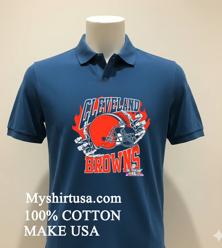 Cleveland Browns Skeleton Hands Flaming Logo Lx Super Bowl Championship Shirt Navy Shirt 1