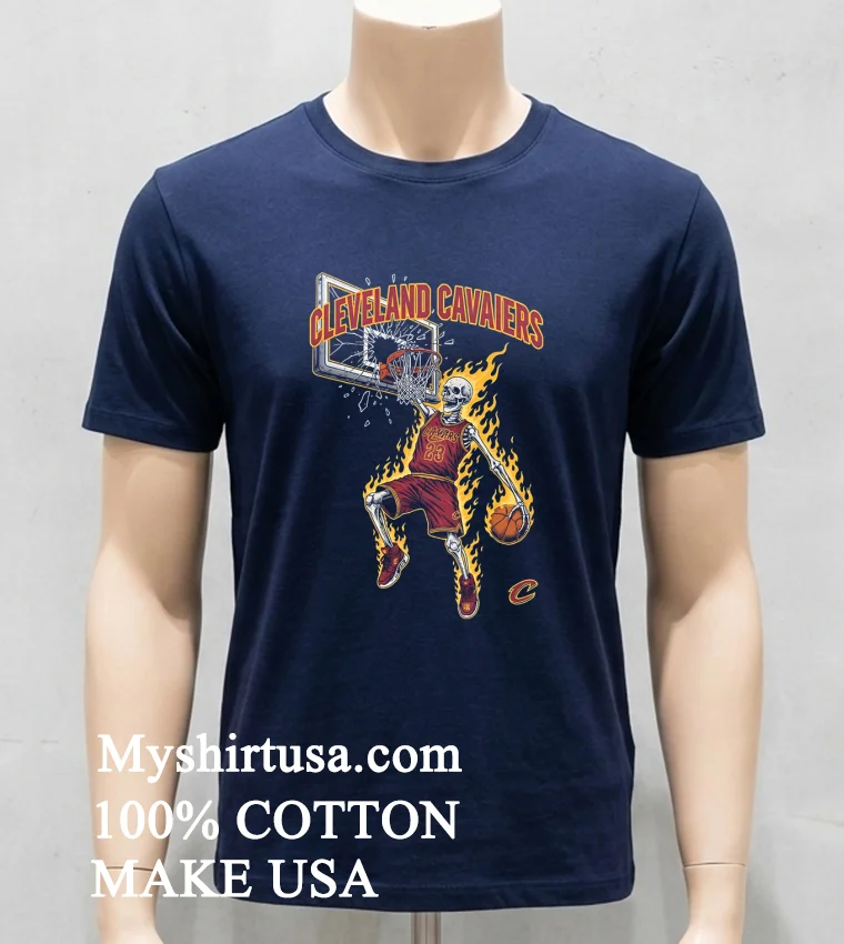 Cleveland Cavaliers Mens Basketball Skeleton Player Fire Shirt Navy Shirt