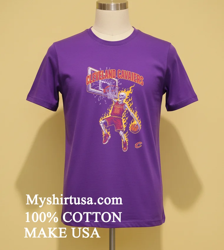 Cleveland Cavaliers Mens Basketball Skeleton Player Fire Shirt Purple Shirt