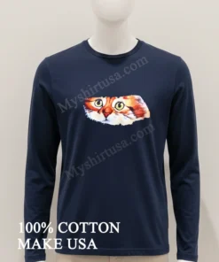 Close Up Watercolor Ginger Cat Face With Green Eyes funny america t-shirts