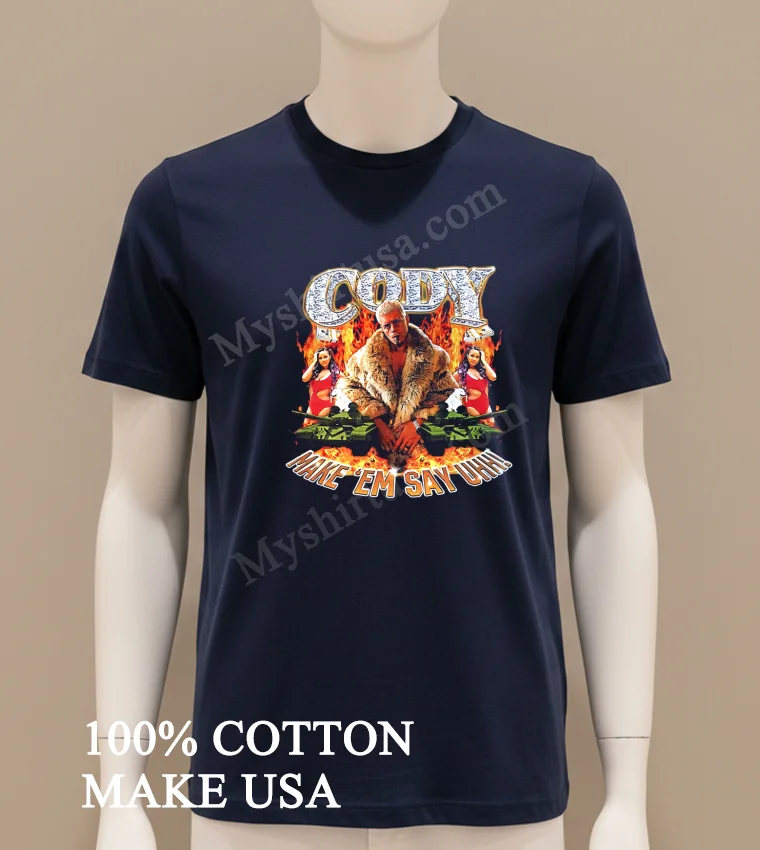 Cody Rhodes Fur Coat Tanks Make Em Say Uhh Shirt Navy Shirt