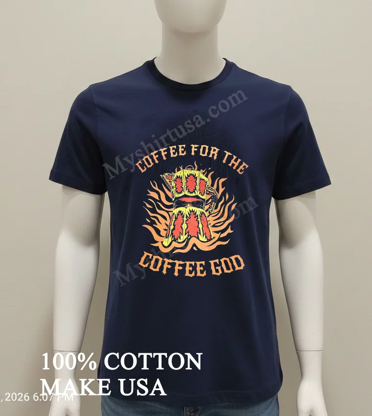 Coffee For The Coffee God Moka Pot Flames Shirt Navy Shirt 1