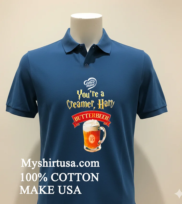 Coffeemate X Harry Potter Butterbeer Coffee Creamer Shirt - navy-shirt Coffeemate X Harry Potter Butterbeer Coffee Creamer Shirt Navy Shirt 1