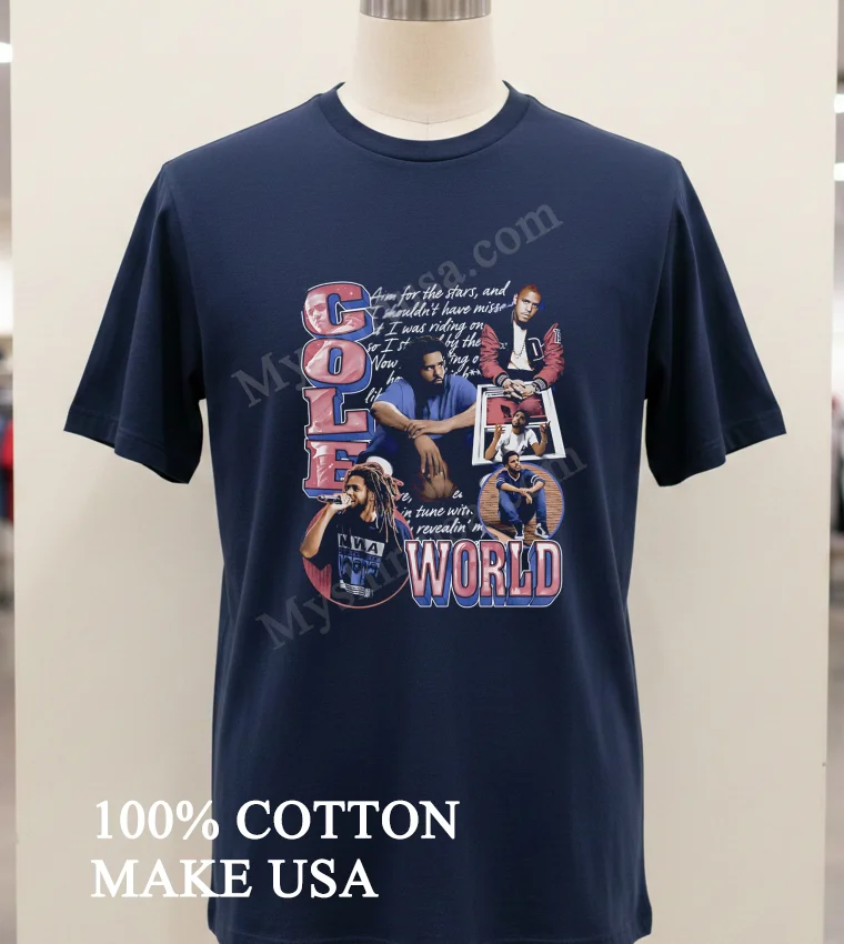 Cole World J Cole Lyric Collage Portrait funny america t-shirts - navy-shirt Cole World J Cole Lyric Collage Portrait Shirt Navy Shirt