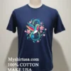 Colorful Hummingbird With Pink Flowers And Leaves Shirt Navy Shirt 1