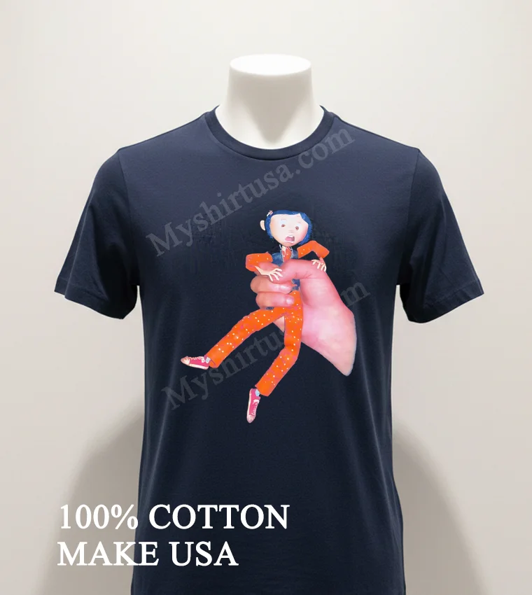 Coraline Jones Character Orange Polka Dot Pajamas Graphic funny america t-shirts - navy-shirt Coraline Jones Character Orange Polka Dot Pajamas Graphic Shirt Navy Shirt 1