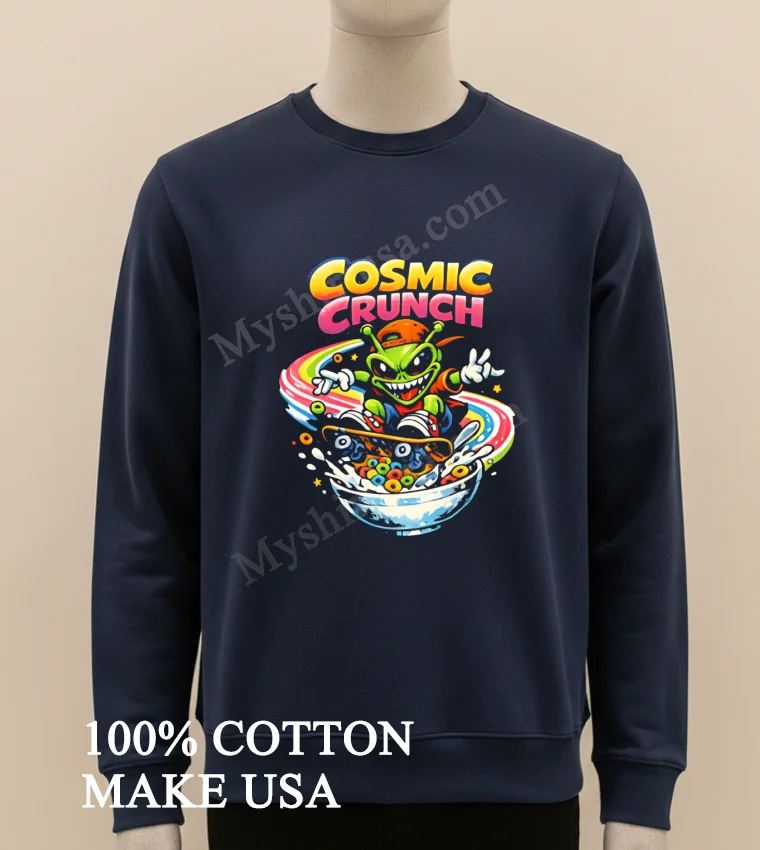 Cosmic Crunch Alien Skateboarding On A Rainbow Cereal Bowl Shirt Long Sleve Shirt