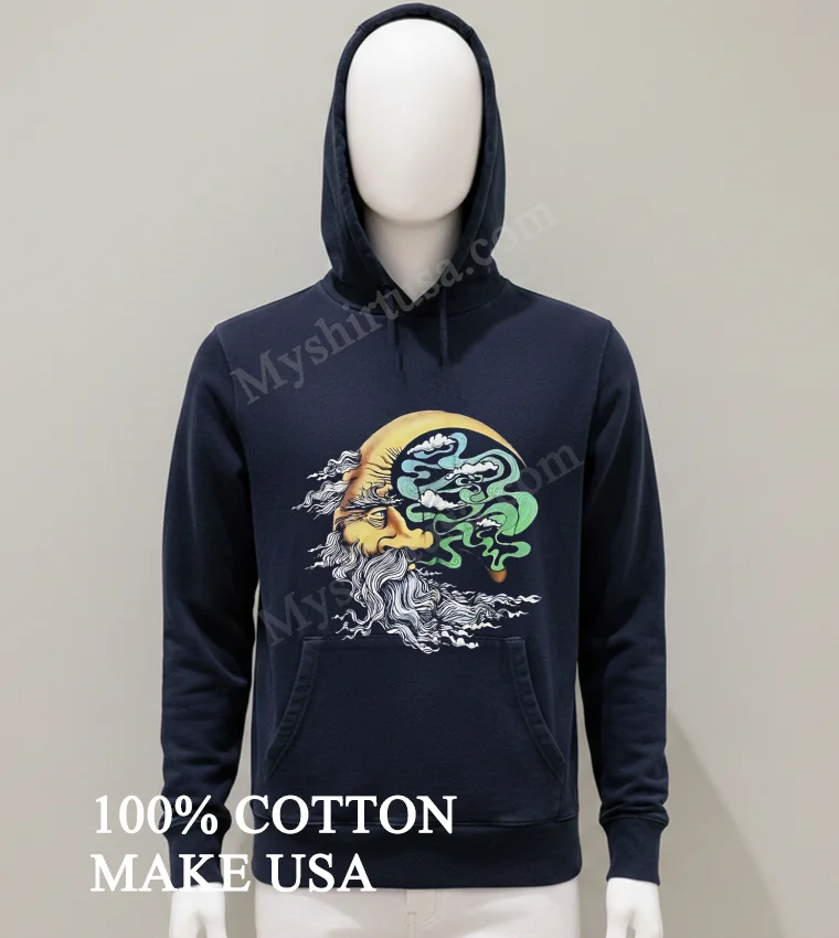 Crescent Moon Man With Beard Smoking Pipe Clouds Shirt Balck Shirt