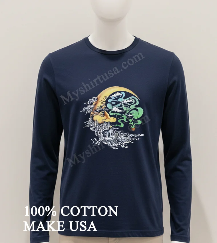 Crescent Moon Man With Beard Smoking Pipe Clouds Shirt Hoodie Shirt