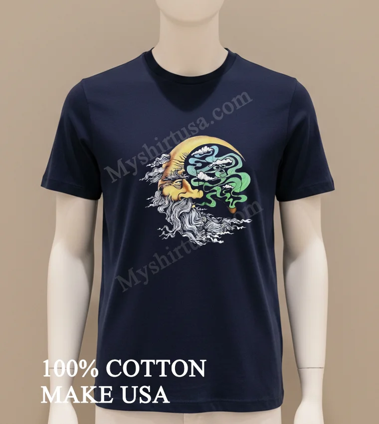 Crescent Moon Man With Beard Smoking Pipe Clouds funny america t-shirts - navy-shirt Crescent Moon Man With Beard Smoking Pipe Clouds Shirt Navy Shirt