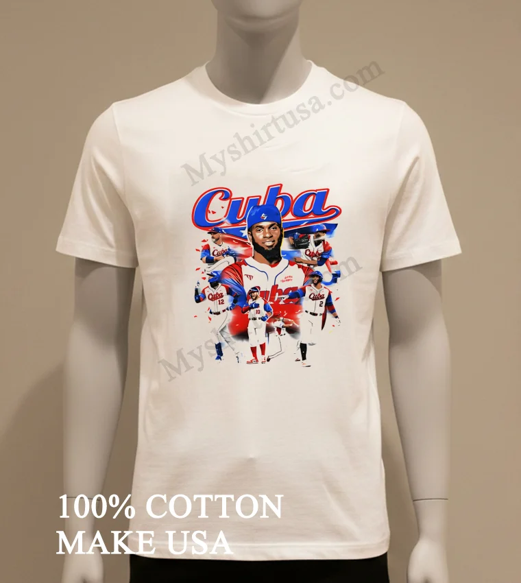 Cuba Baseball Players Team Logo Graphic Shirt White T Shirt