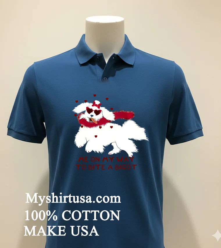 Cute Dog Valentine Me On My Way To Bite A Bigot Shirt - navy-shirt Cute Dog Valentine Me On My Way To Bite A Bigot Shirt Navy Shirt 1