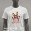 Cute Rabbit Wearing Glasses Blowing Pink Bubble Gum Shirt White T Shirt 1