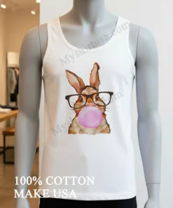 Cute Rabbit Wearing Glasses Blowing Pink Bubble Gum funny america t-shirts