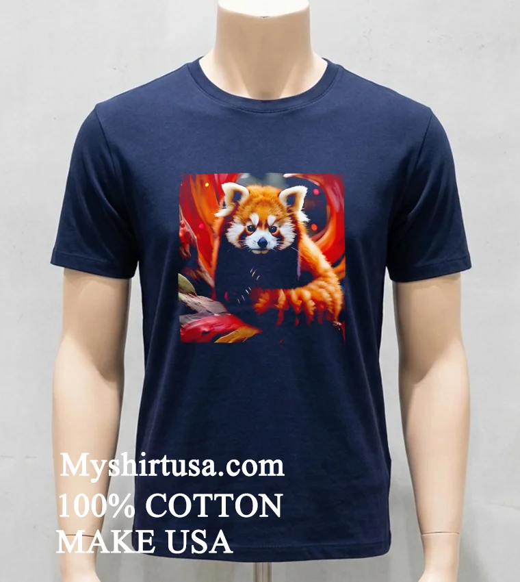 Cute Red Panda Fluffy Animal Black And Orange Shirt - navy-shirt Cute Red Panda Fluffy Animal Black And Orange Shirt Navy Shirt