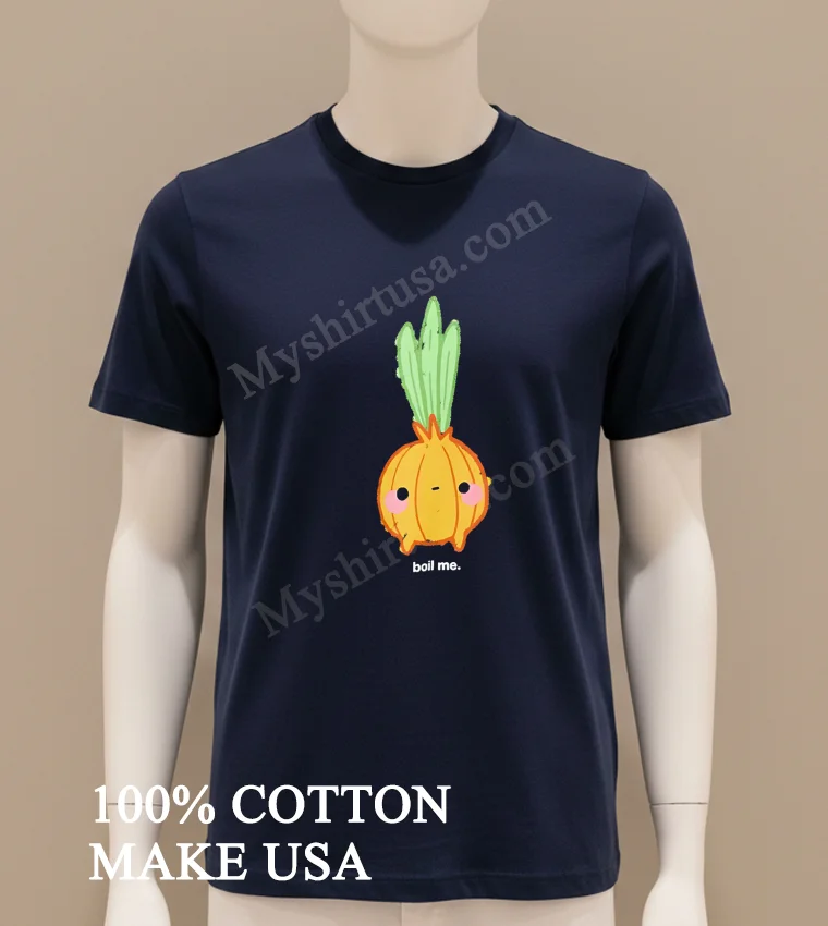 Cute Yellow Onion Character With Pink Cheeks Boil Me Shirt Navy Shirt