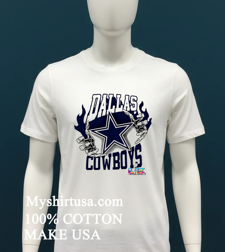 Dallas Cowboys Skeleton Hands Flaming Logo Lx Super Bowl Championship Shirt White T Shirt 1