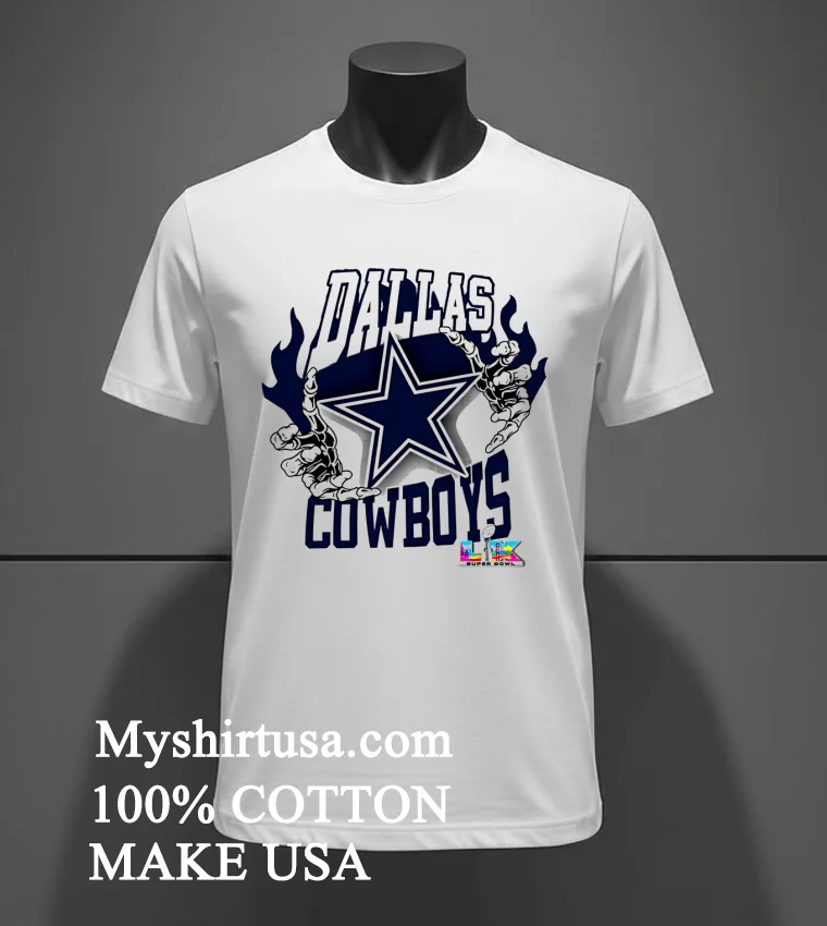 Dallas Cowboys Skeleton Hands Flaming Logo Lx Super Bowl Championship Shirt White T Shirt 2