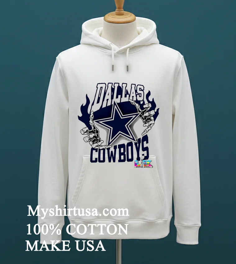 Dallas Cowboys Skeleton Hands Flaming Logo Lx Super Bowl Championship Shirt White T Shirt