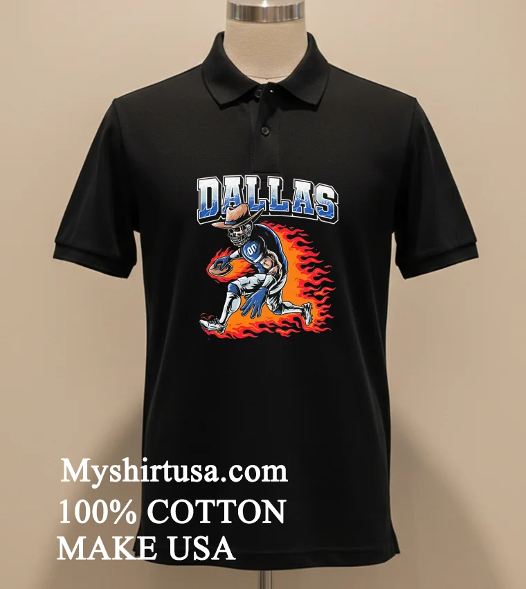 Dallas Football Skeleton Running Fiery Shirt - balck-shirt Dallas Football Skeleton Running Fiery Shirt Balck Shirt 1