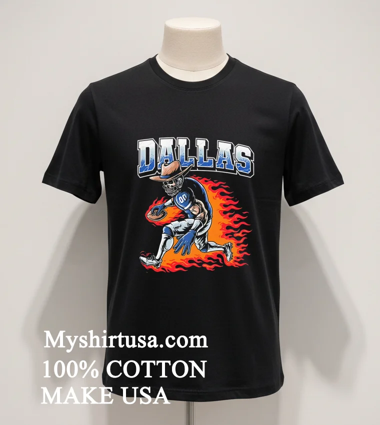 Dallas Football Skeleton Running Fiery Shirt - balck-shirt Dallas Football Skeleton Running Fiery Shirt Balck Shirt