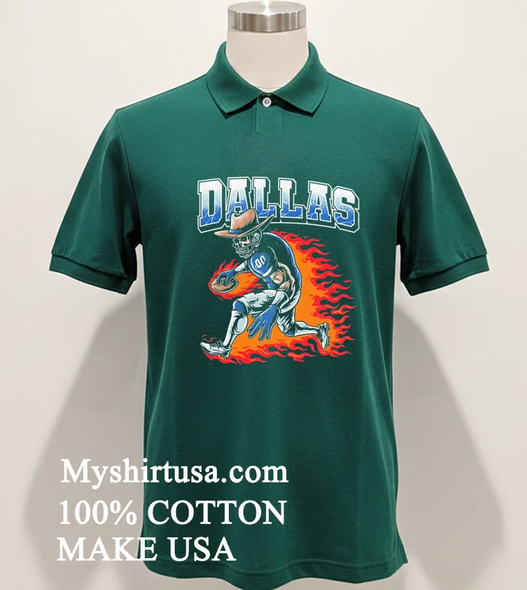 Dallas Football Skeleton Running Fiery Shirt Green Shirt