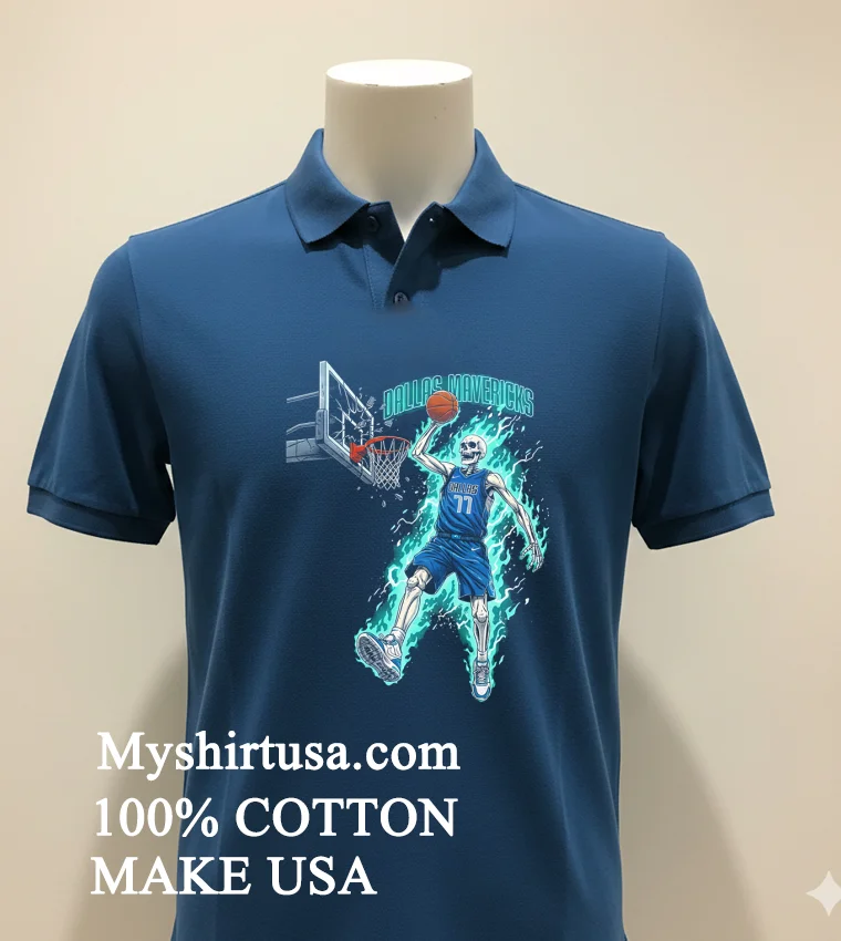 Dallas Mavericks Mens Basketball Skeleton Player Fire Shirt Navy Shirt 1