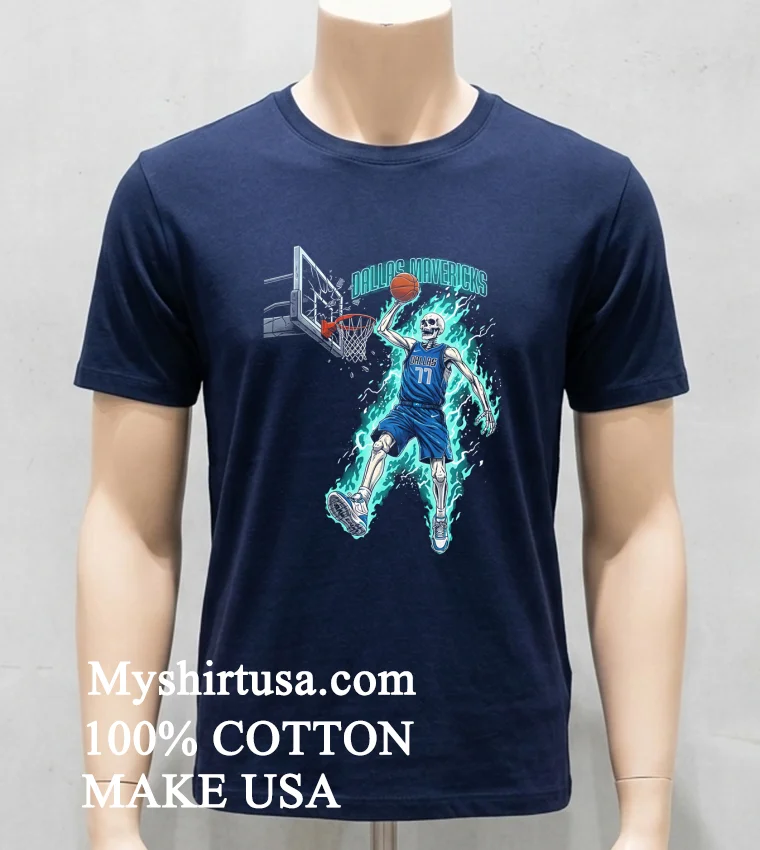 Dallas Mavericks Mens Basketball Skeleton Player Fire Shirt Navy Shirt