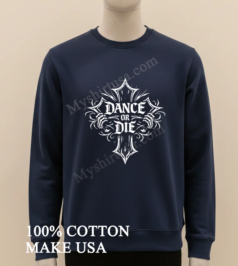 Dance Or Die White Gothic Cross Skeleton Hands Shirt Long Sleve Shirt
